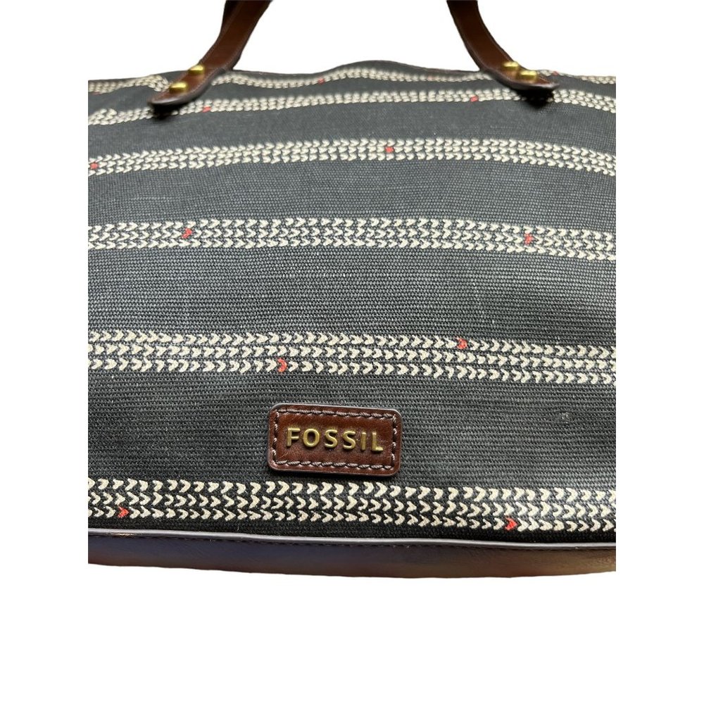 Fossil Navy/Tan Stripe Satchel - image 3
